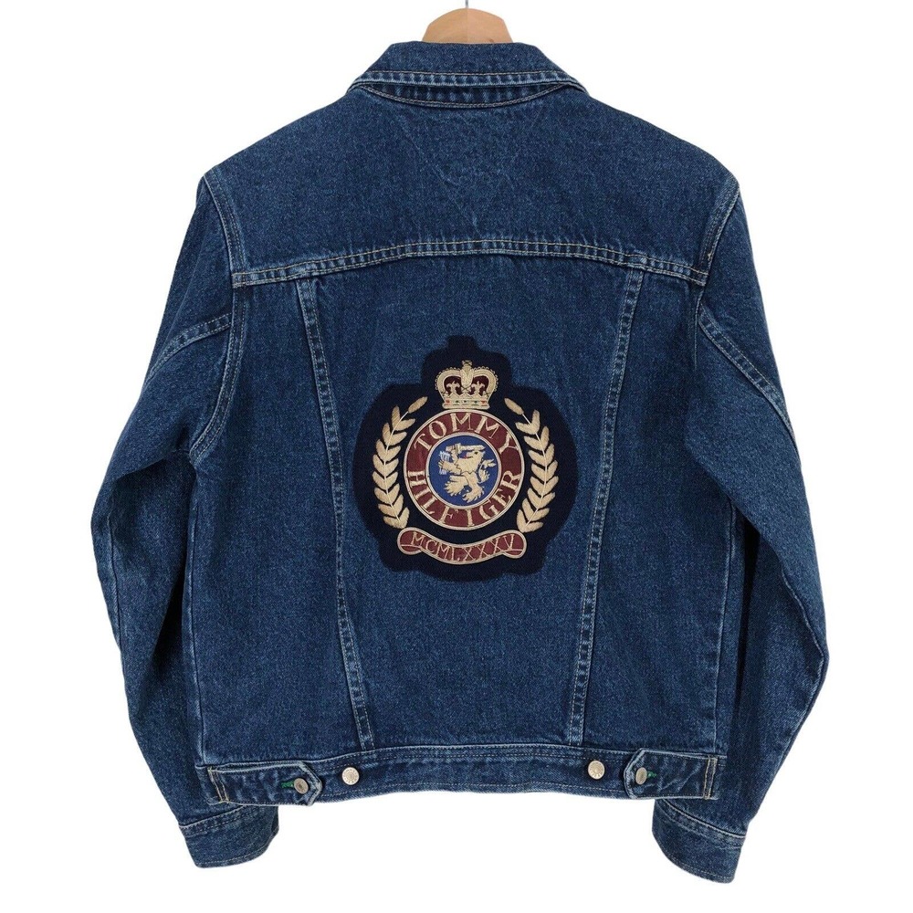 Vintage Tommy Hilfiger Denim Jean Jacket Medium Full Zip Crest Lion y2k 90's